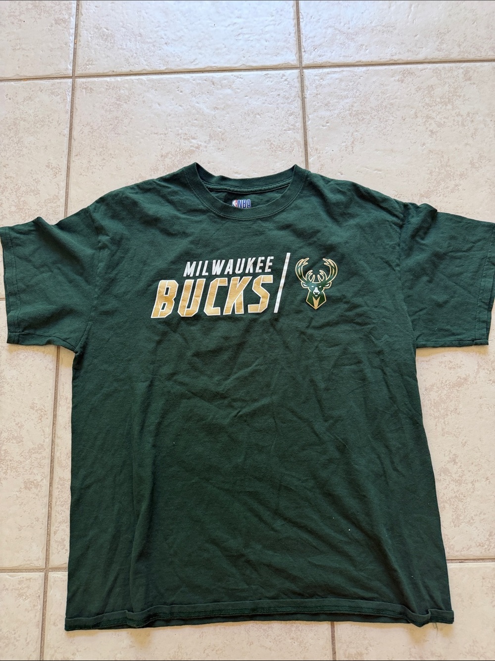 NBA Milwaukee Bucks Dark Green Logo Tee with Gold Accents